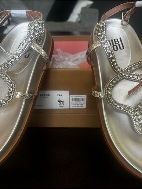 Bibi Lou Silver Crystal-Embellished T-Strap Sandals